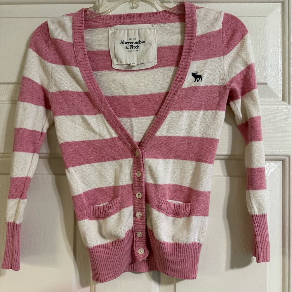 Abercrombie & Fitch *Y2K* Pink and White Striped Cardigan